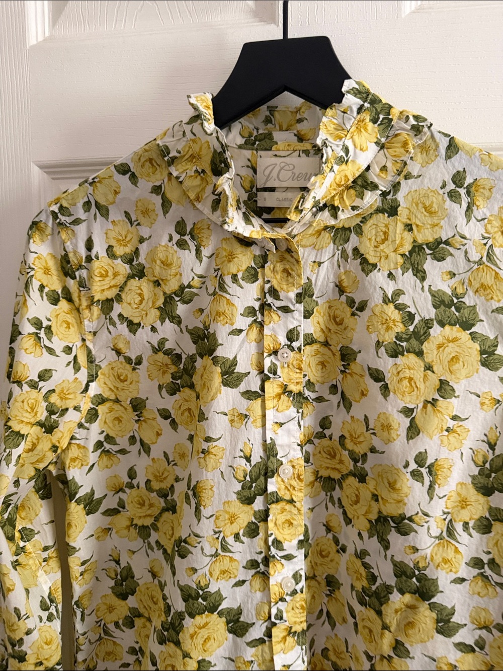 J. Crew Yellow Rose Print Ruffle Collar Cotton Blouse - Picture 6 of 11